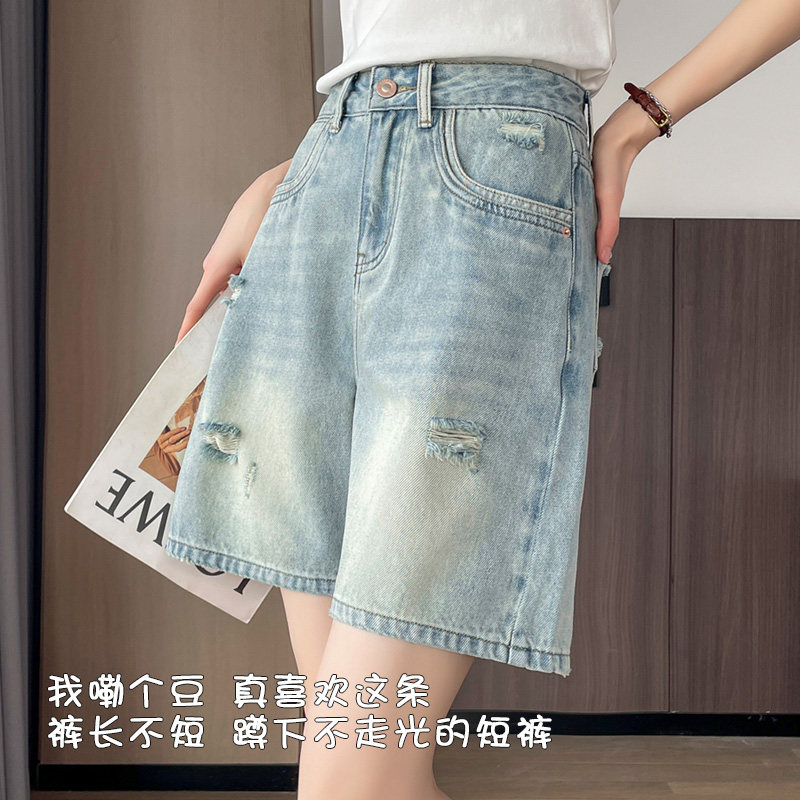 破洞牛仔短裤女夏季外穿图片