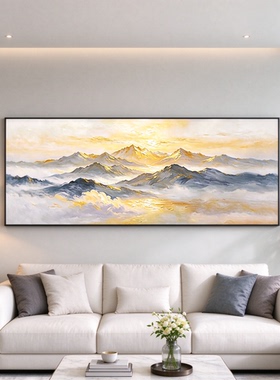 纯手绘日照金山油画客厅背景墙