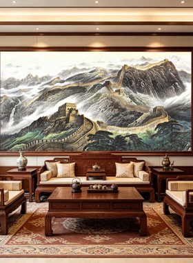 中式万里长城纯手绘山水油画挂画