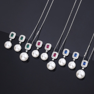 珠宝铜底镀金镶嵌仿真彩宝珍珠简约风珠套装女14mm12mm