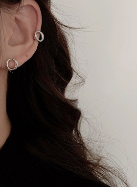 s925银针O字耳扣耳圈耳环女小众个性ins复古港风气质网红耳钉男