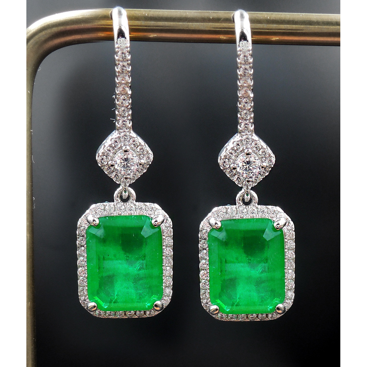 珠宝外贸欧美仿真祖母绿彩宝耳饰复古耳环耳坠首饰