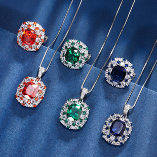 珠宝铜底镀金首饰套装仿真彩宝款肥方彩钻套装女主石10*12