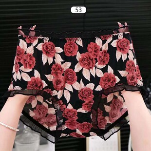 甜美可爱女生性感网纱女士内裤舒适高弹中高腰大码胖mm包臀三角裤