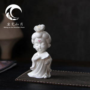 坐见山月文艺风唯美唐女摆件新中式古风茶桌客厅酒柜博古架装饰品
