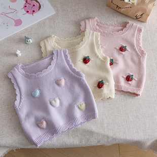 儿童马甲秋装2025新款女宝宝洋气毛线背心春秋季女童秋装针织上衣