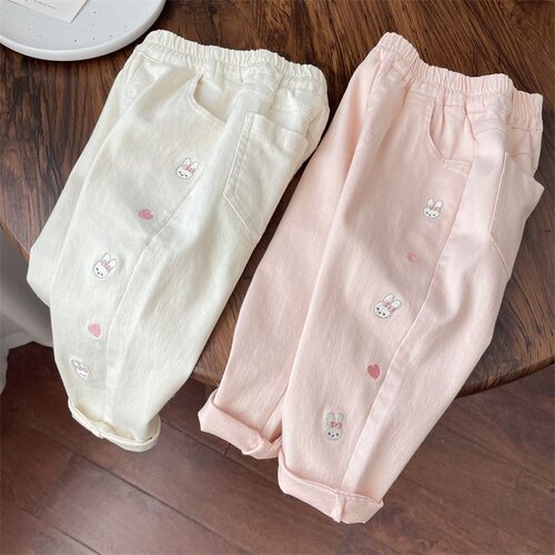 长裤纯棉休闲裤刺绣女童卡通裤子