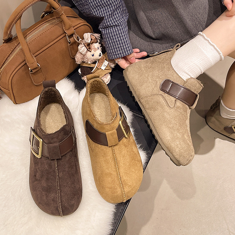 厚底增高复古大头加绒勃肯鞋女2025秋冬新款一脚蹬保暖穆勒鞋棉鞋