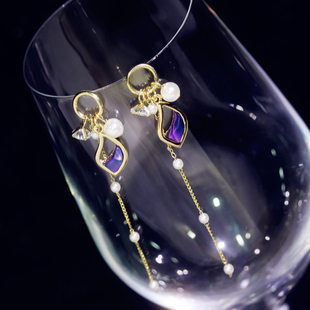 YINGACC925银针小耳朵款长款显脸小的耳环女个性气质百搭耳钉耳饰