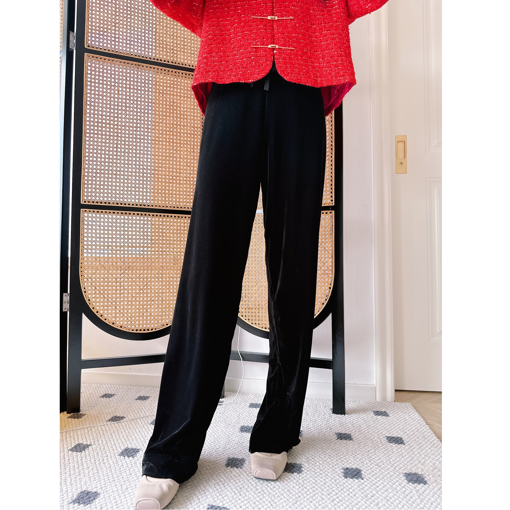 小姐姐全球购 11niseey姜熠D2C设计师品牌 黑色 丝绒 直筒裤