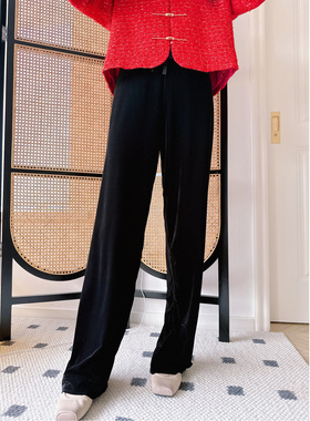 小姐姐全球购 11niseey姜熠D2C设计师品牌 黑色 丝绒 直筒裤