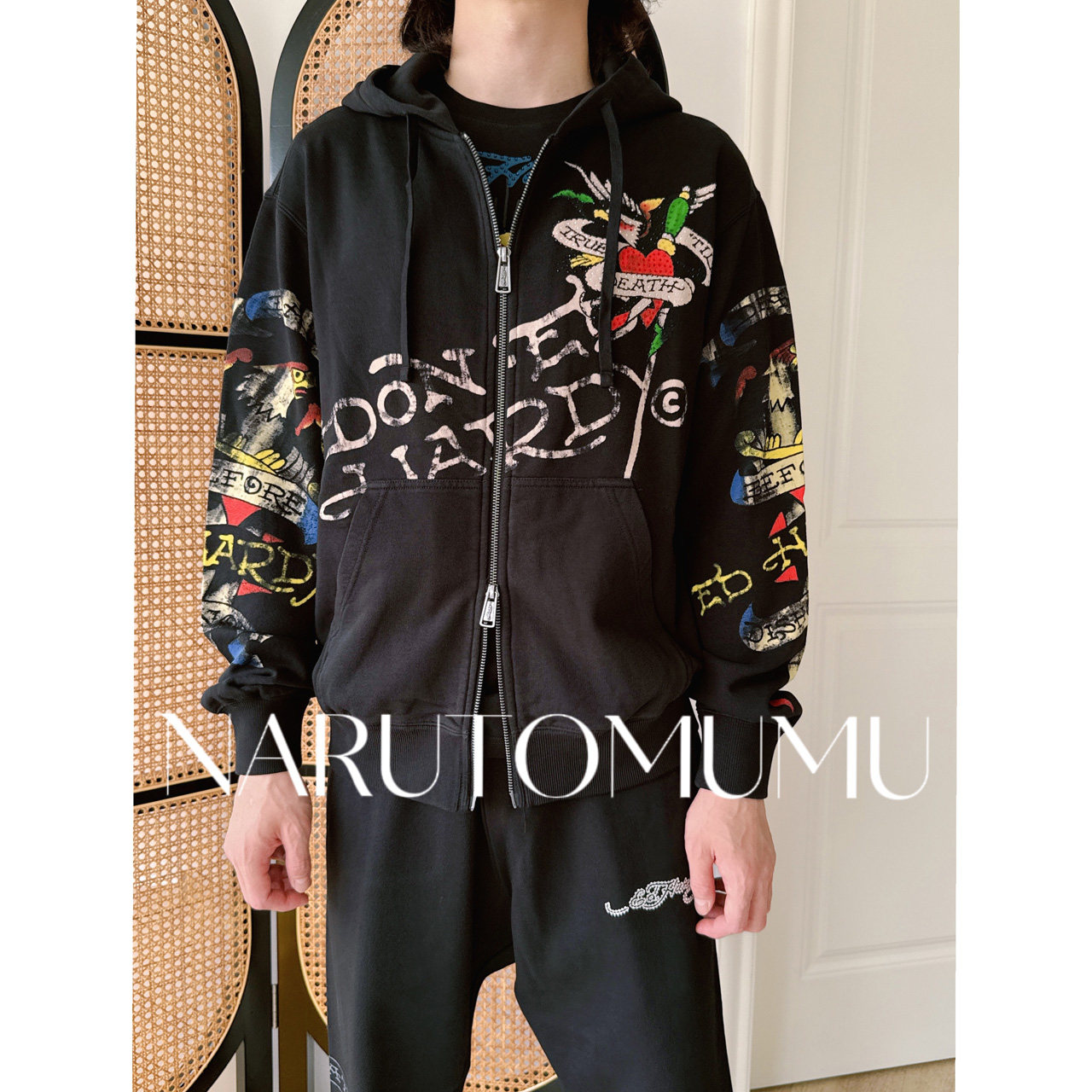 小姐姐全球购ED HARDY 经典刺青印花水钻 拉链外套 男款25冬04