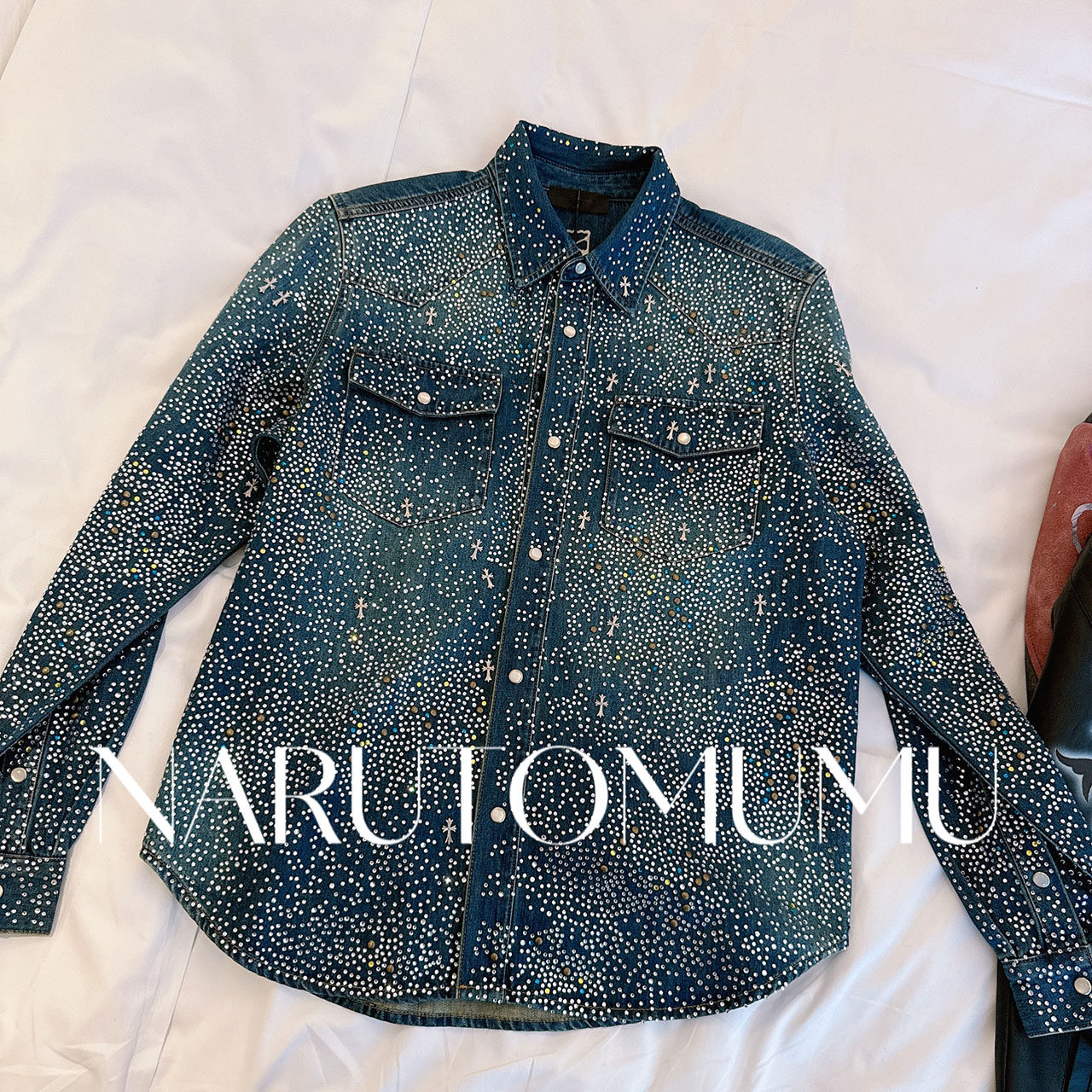 小姐姐全球购ED HARDY 超闪 全满钻 十字架 牛仔衬衫 25冬