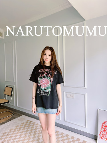 小姐姐全球购ED HARDY  刺青花卉水钻印花 宽松T恤 女款24夏Z04