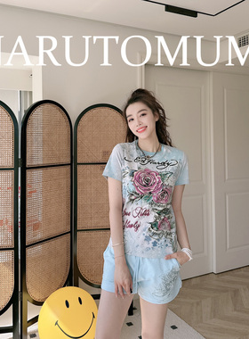 小姐姐全球购ED HARDY 水钻花卉 晕染渐变T恤 女款 25夏Z045