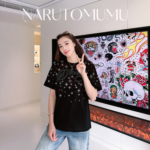 小姐姐全球购ED HARDY重工闪片logo满天星 宽松大T恤 女款 26春03