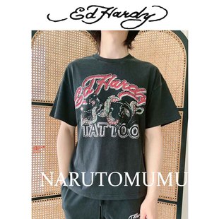 小姐姐全球购ED HARDY 猎豹眼镜蛇水钻印花 短袖T恤 男款24冬Z04