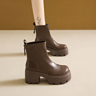 马丁靴女小个子增高厚底短靴2025秋冬法式洋气小短靴美拉德皮靴