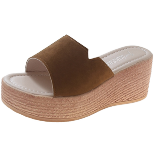 41-43大码女鞋绒面厚底防水台一字拖坡跟高跟凉拖鞋女夏外穿34码