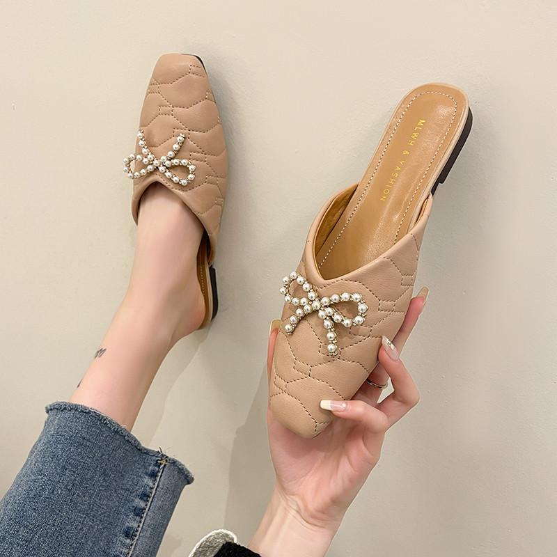 网红蝴蝶结包头半拖鞋女外穿2022年春夏季新款平底超火穆勒鞋凉拖