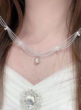 多层珍珠细链吊坠项链女高级感轻奢小众锁骨链颈链巨好看配饰
