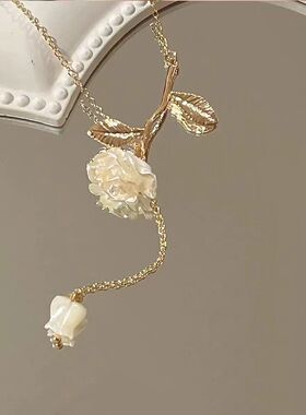 白色玫瑰花温柔风项链女2024新款超仙法式百搭项链小众设计感项链