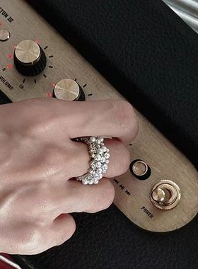 清冷感法式珍珠重工宽面戒指女高级感韩系精致气质百搭食指戒指环