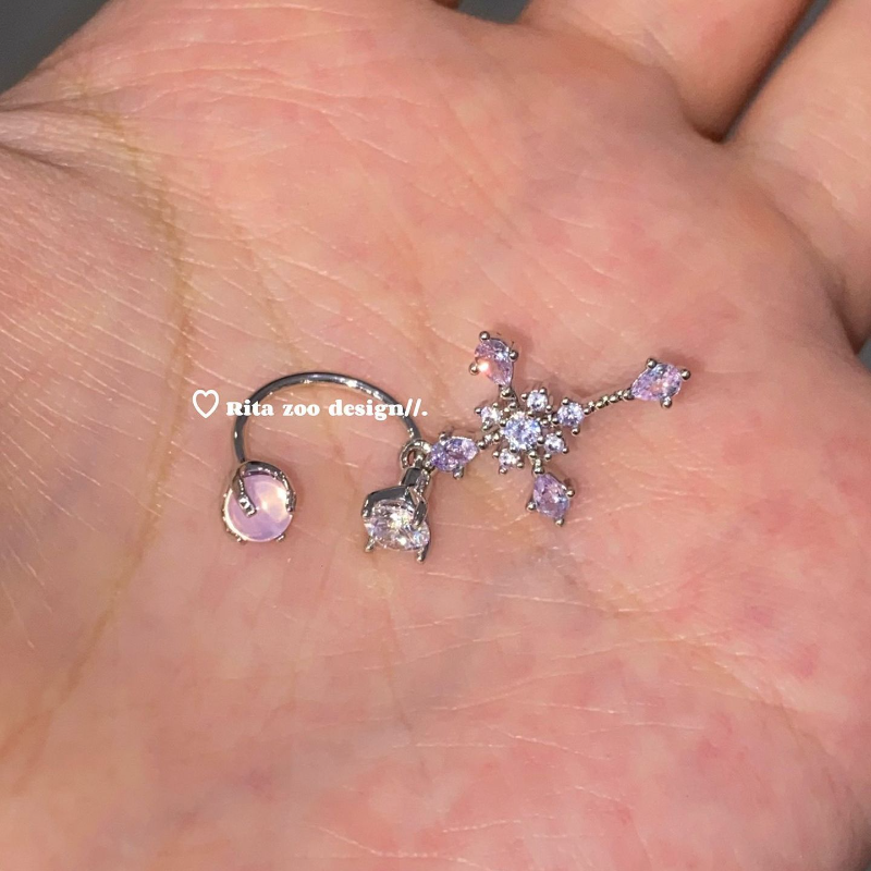 【Rita Zoo】一颗冰透紫葡萄!锆石水滴十字架闪钻耳环马蹄环耳饰