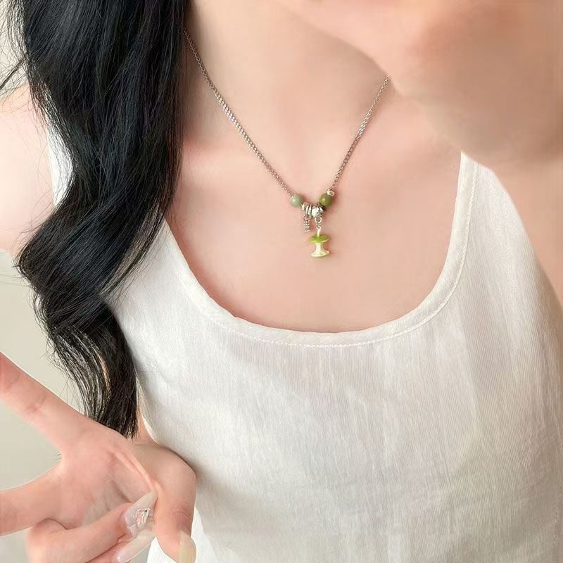 超萌~ 可爱童趣青苹果项链女小众设计感气质颈链甜美少女毛衣配饰