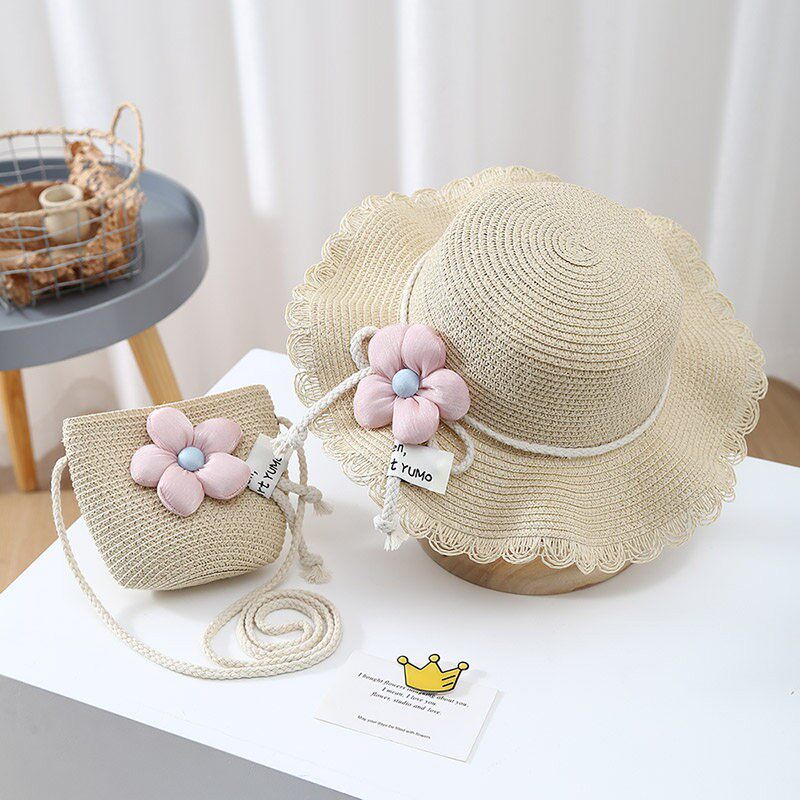 夏天女童遮阳草帽防晒大檐帽子小女孩夏款公主沙滩户外夏季渔夫帽
