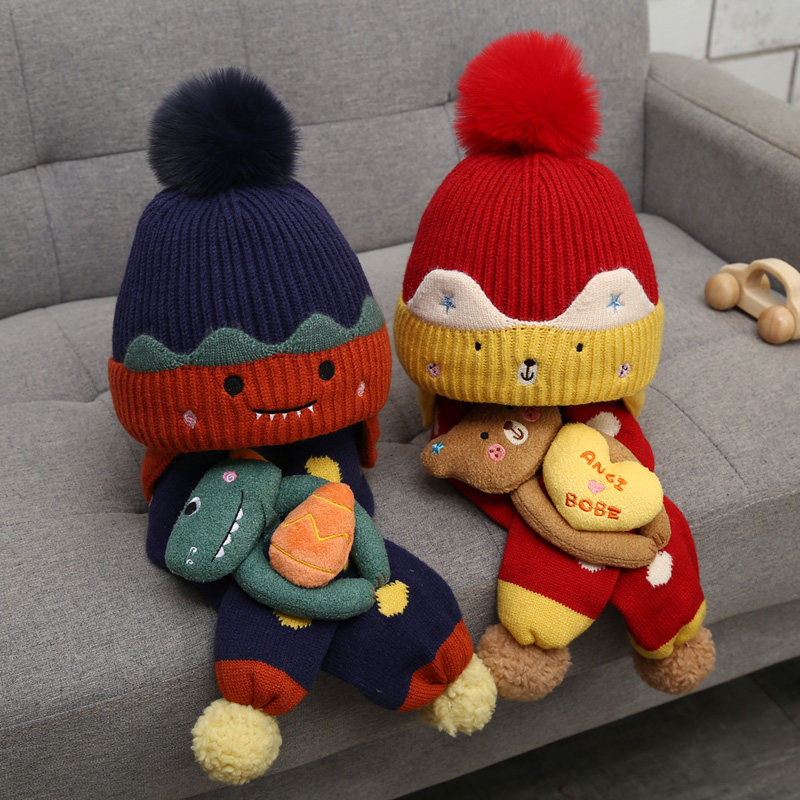 儿童帽子围巾套装冬天宝宝婴儿帽秋冬季护耳帽男童女童恐龙毛线帽,童装/婴儿装/亲子装,帽子,淘宝优惠券,粉丝福利购,淘宝优惠卷