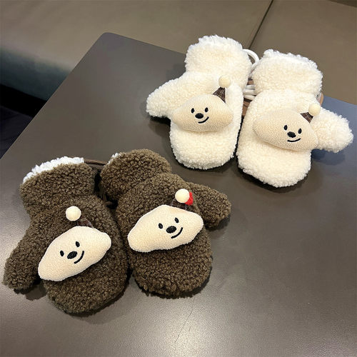 儿童冬季毛绒手套加厚加绒保暖