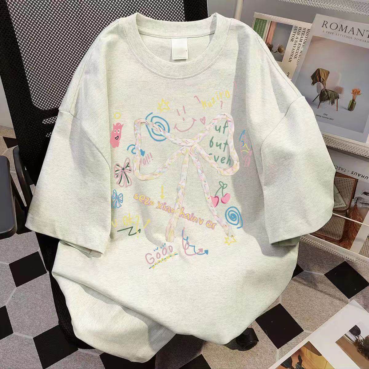 女童韩系洋气漂亮短袖T恤中大童女孩夏季宽松慵懒风超好看上衣服 - 实物图