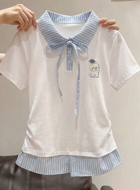 女童甜美洋气polo领上衣中大童2026夏季MIU系特别漂亮短袖t恤小衫