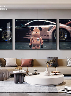 现代轻奢客厅装饰画kaws暴力熊挂画沙发背景墙壁画大气高级三联画
