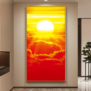 日出东方太阳挂画进门玄关装饰画竖版过道走廊壁画镇宅旭日东升
