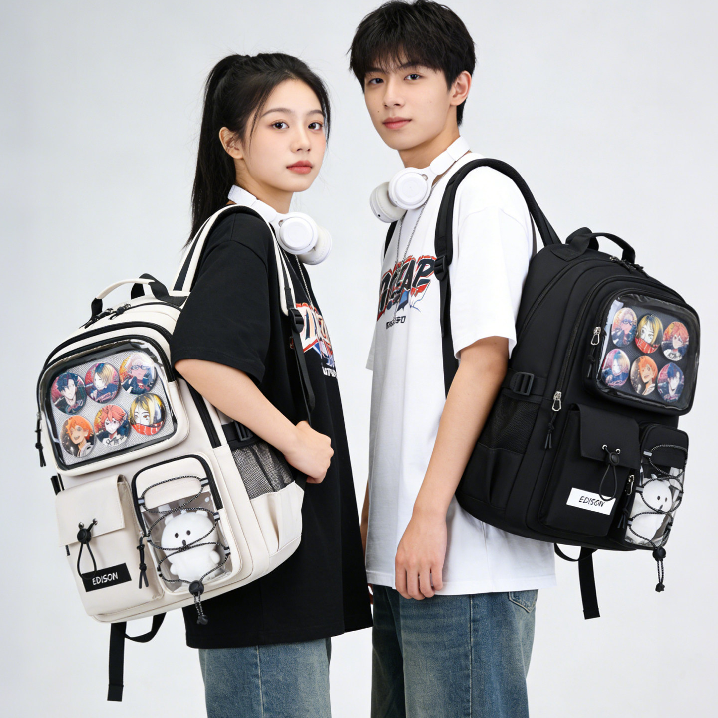 爱迪生中学生轻便护脊书包高颜值ins风双肩痛包二次元DIY吧唧谷子,箱包皮具/热销女包/男包,痛包,淘宝优惠券,粉丝福利购,淘宝优惠卷