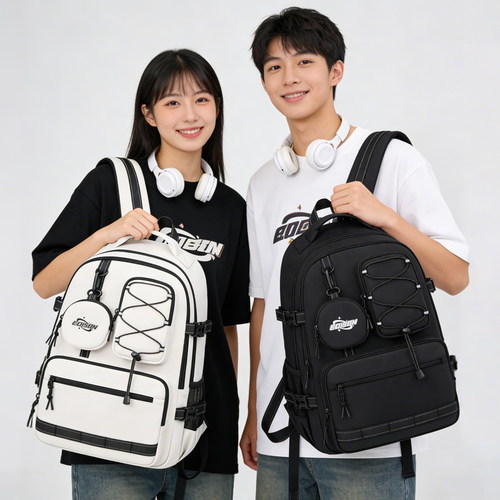 爱迪生高中生书包时尚潮流大容量初中大学生反光双肩包旅行背包