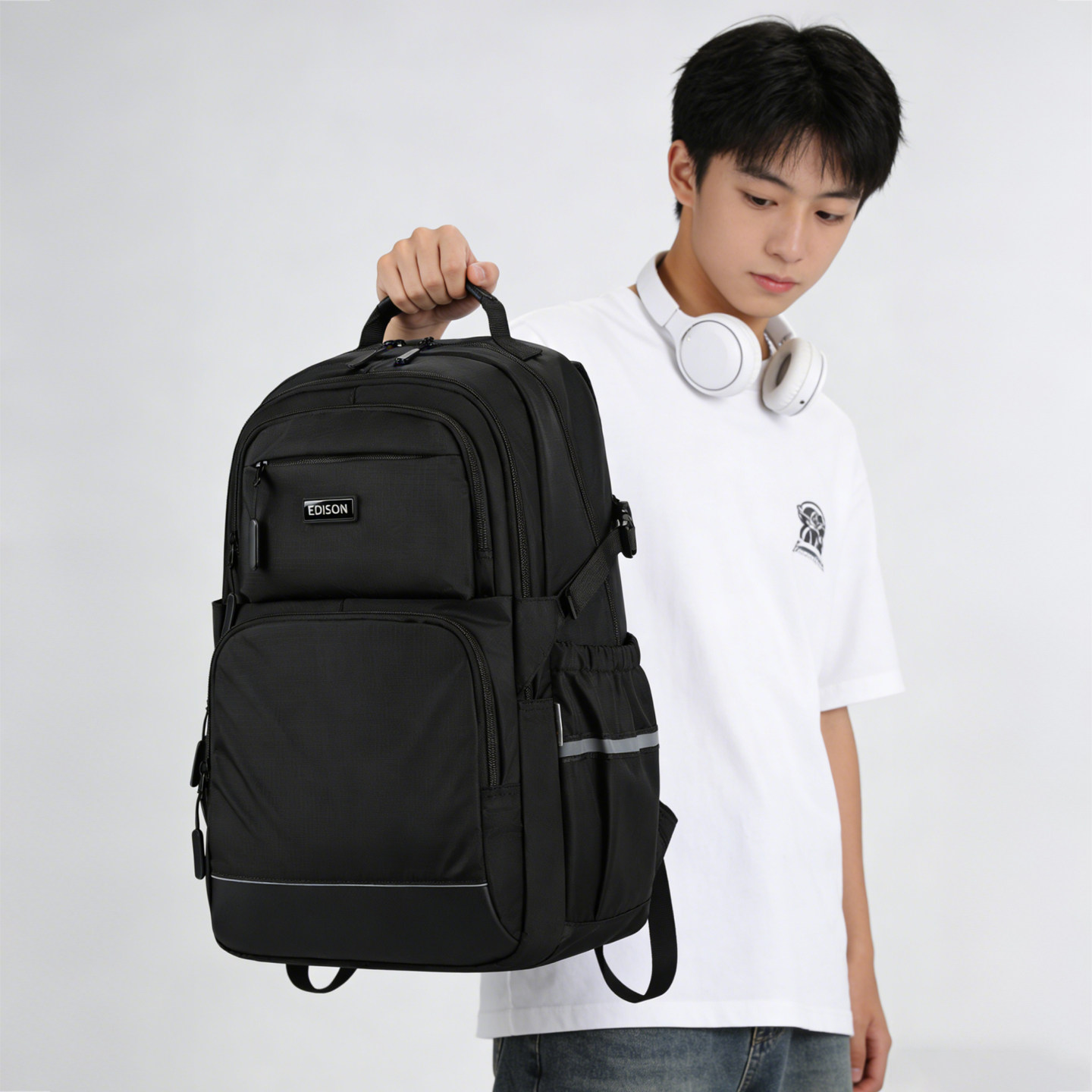 Edison爱迪生高中生书包轻便护脊减负大容量反光背包防泼水双肩包,箱包皮具/热销女包/男包,双肩背包,淘宝优惠券,粉丝福利购,淘宝优惠卷