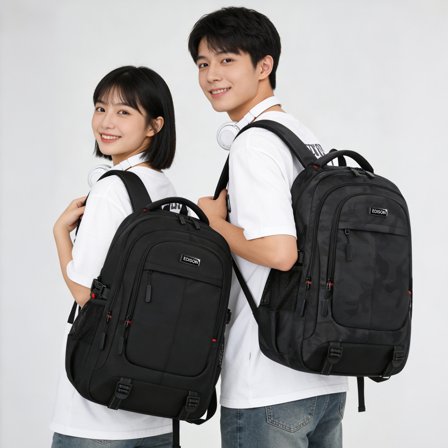 爱迪生高中生护脊书包初中大学生大容量防泼水双肩包旅行电脑背包