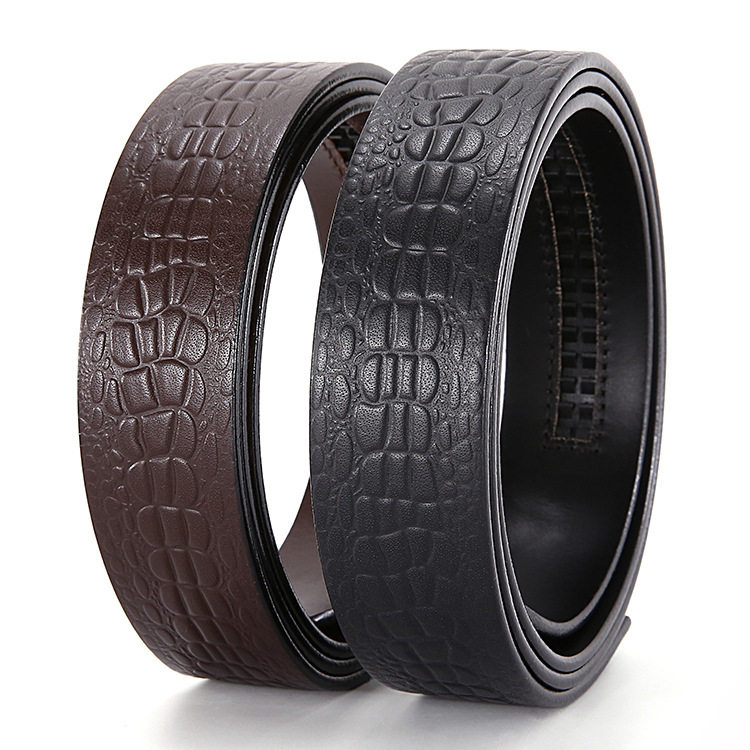 无夹层皮带真皮男腰带整张头层牛皮鳄鱼纹无头自动扣纯牛皮皮带条