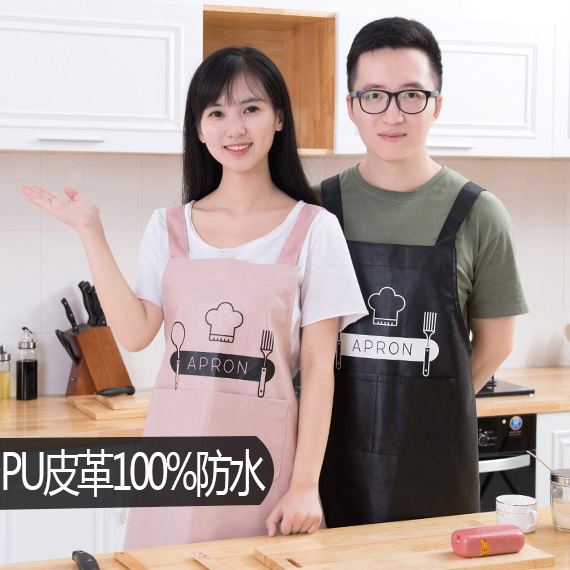 PU软皮革强防水防油污围裙成人男女厨房家用韩版时尚工作服耐酸碱