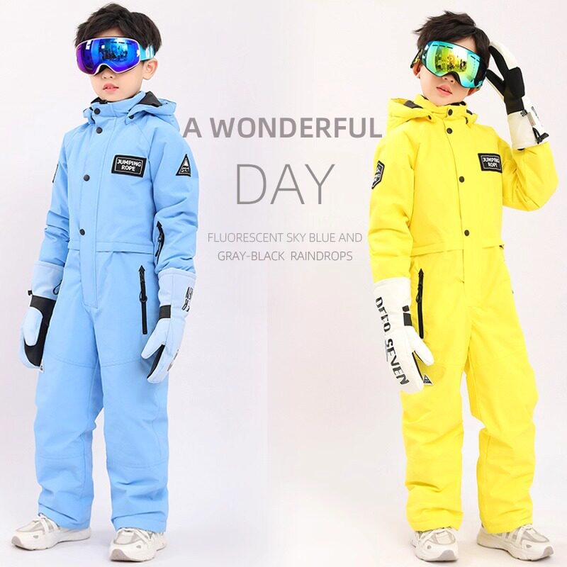儿童连体滑雪服男童滑雪裤女童东北雪乡小童户外防水雪乡装备新款