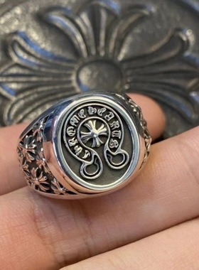 尅罗伈潮CH尅罗伈马蹄戒指潮牌高版本复古个性百搭十字架指环戒指