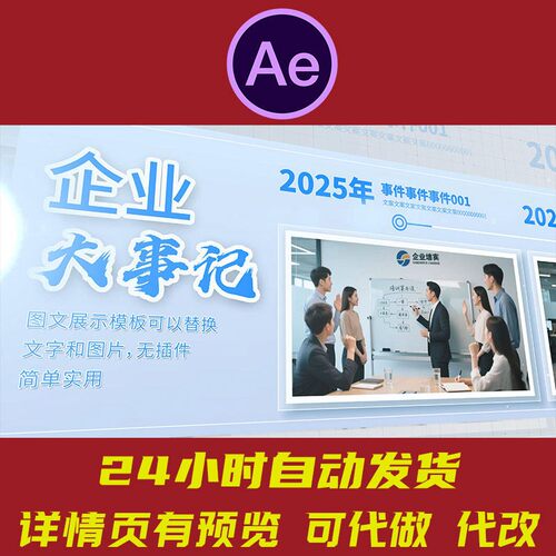相片墙冲屏图片logoAE模板 企业时间线大事记发展回顾年份展示