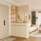 圆弧入户玄关柜简约客厅隔间柜轻奢实木原木屏风柜进门玄关柜鞋 柜