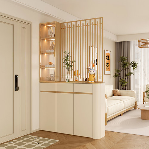 檀奥圆弧原木风客厅隔断鞋柜玄关