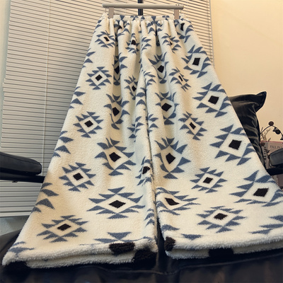 2025新款冬天高个子加长女睡裤子加厚休闲阔腿裤宽松慵懒珊瑚绒裤