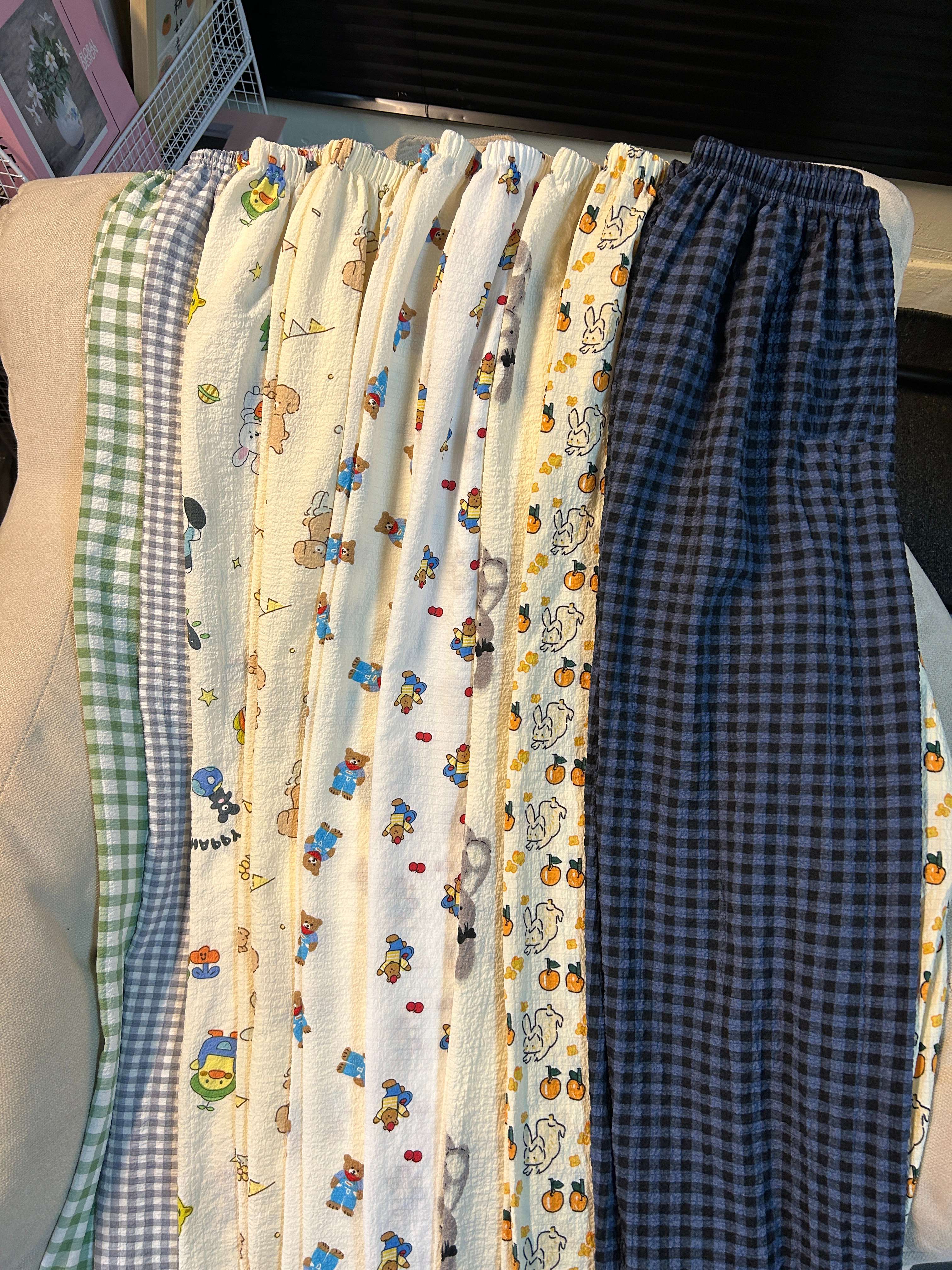 高个子加长版睡裤女卡通格子裤春夏季薄款居家裤学生遛弯阔腿裤子