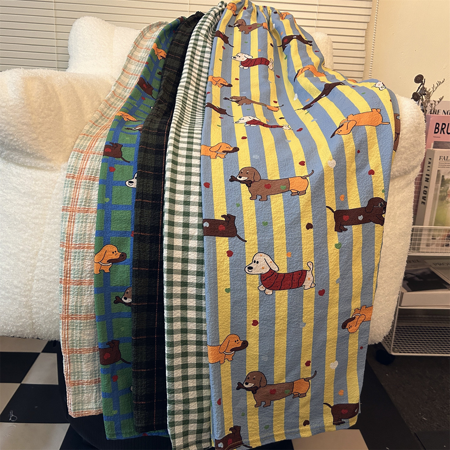 2026新款高个子加长版卡通格子睡裤男夏季宽松阔腿遛弯居家可外穿